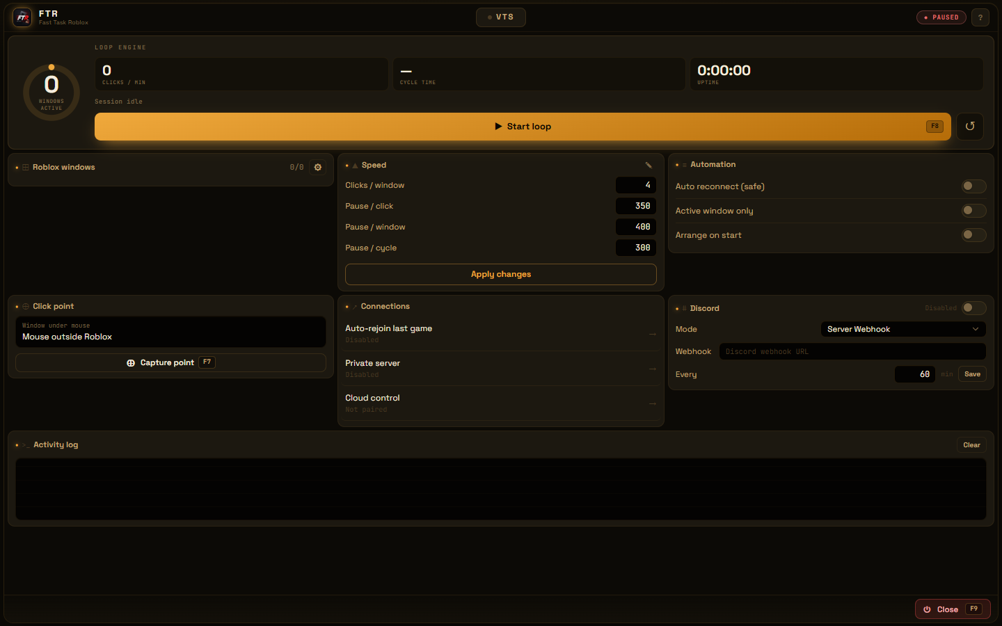 FTR desktop control panel